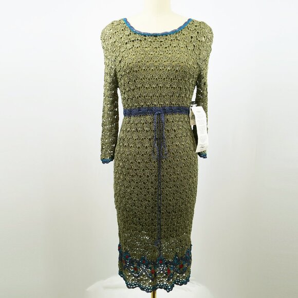 NWT St. Tropez West Crochet Midi Dress Size L Olive/Mossy Green - Picture 1 of 16